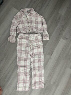 sparrow Pink & White Plaid Kids Two-Piece Pajama Set